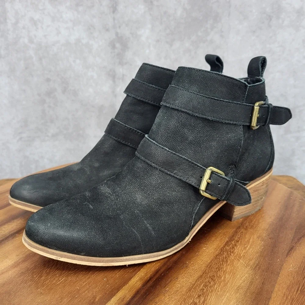 Susina Ankle Boots Womens 8.5 M Black Leather Buckle Side Zip‎ Booties Pull On